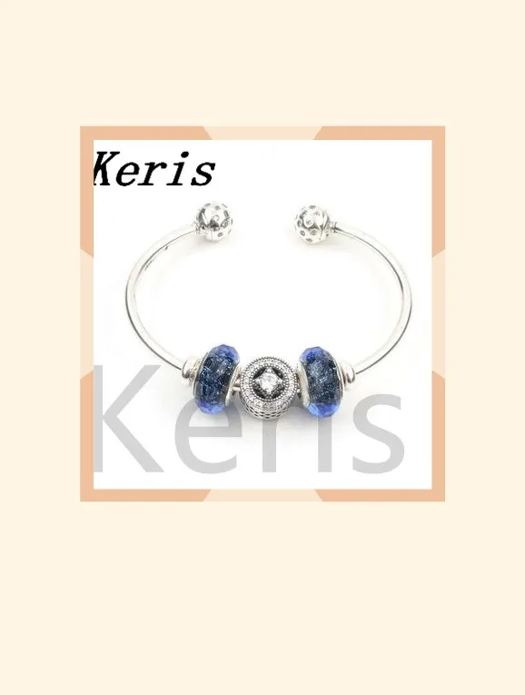 

Keris Store High Quality 1:1 100% Silver Deep Blue Glazed Beads Star Opening Bracelet Free Gift Package