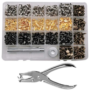 

540Pcs/Set 3 Sizes Leather Rivets Double Cap Rivet Tubular Stud 4 Color with 3 Fixing Tool Kit for Leather Craft Repairs
