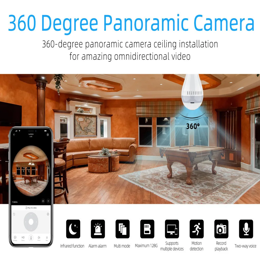 360 градусов светодиодный светильник камера 1080P Беспроводная панорамная Домашняя безопасность WiFi CCTV рыбий глаз лампа ip-камера в форме лампы Домашняя безопасность dropshipp