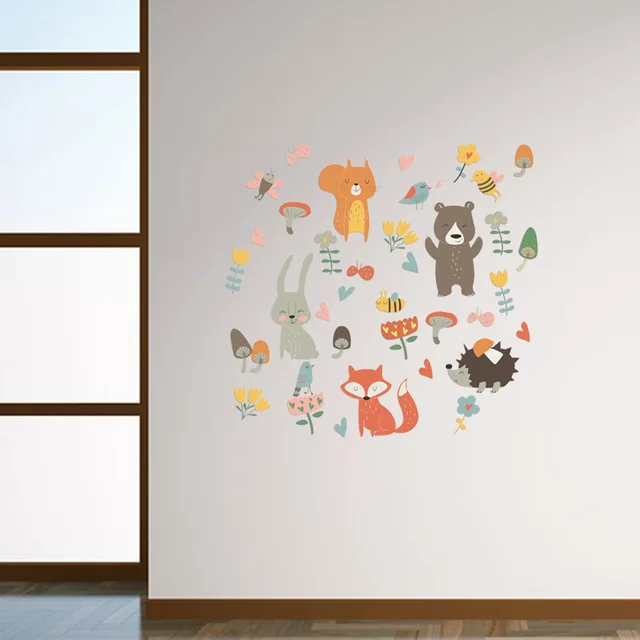 Forest Animal Party Wall Sticker for kids rooms bedroom decorations wallpaper Mural home Art Decals Cartoon combination stickers 3