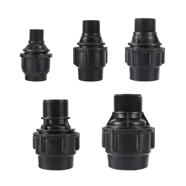 Fekete Pe Vízcsövek Egyenes Redukciós Tengelykapcsoló 20/25/32/40/50 Mm Pvc Csőszerelvények 1/2 "3/4" 1 "1" 1,2 "1,5" Férfi Szál Adapter - Image 4