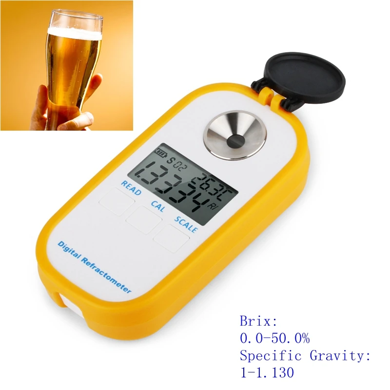 

Digital Beer Refractometer Dual Scale - Specific Gravity 1.000-1.130 Brix 0-50% Hydrometer Brewing SG Wort Wine Alcohol Meter