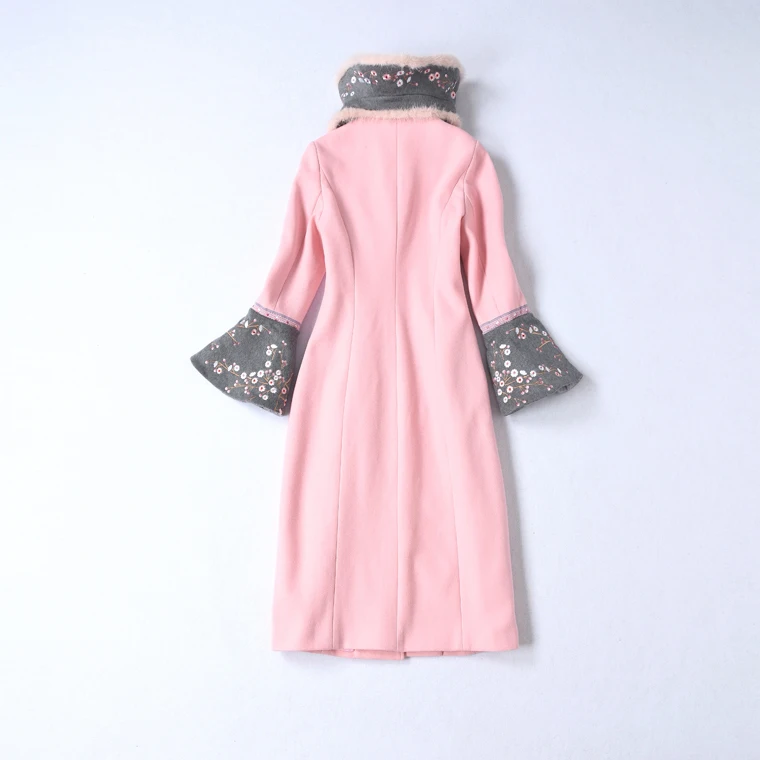 Высокое качество зимнее теплое шерстяное пальто женские шарфы из кроличьей шерсти Лоскутная изысканная вышивка Белое розовое пальто верхняя одежда
