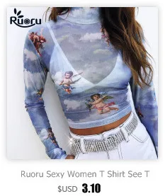 Ruoru размера плюс 3XL сетчатый топ, футболка в сеточку, Femme, открытая сетчатая укороченная футболка с длинным рукавом, тонкий прозрачный женский топ, клубная одежда