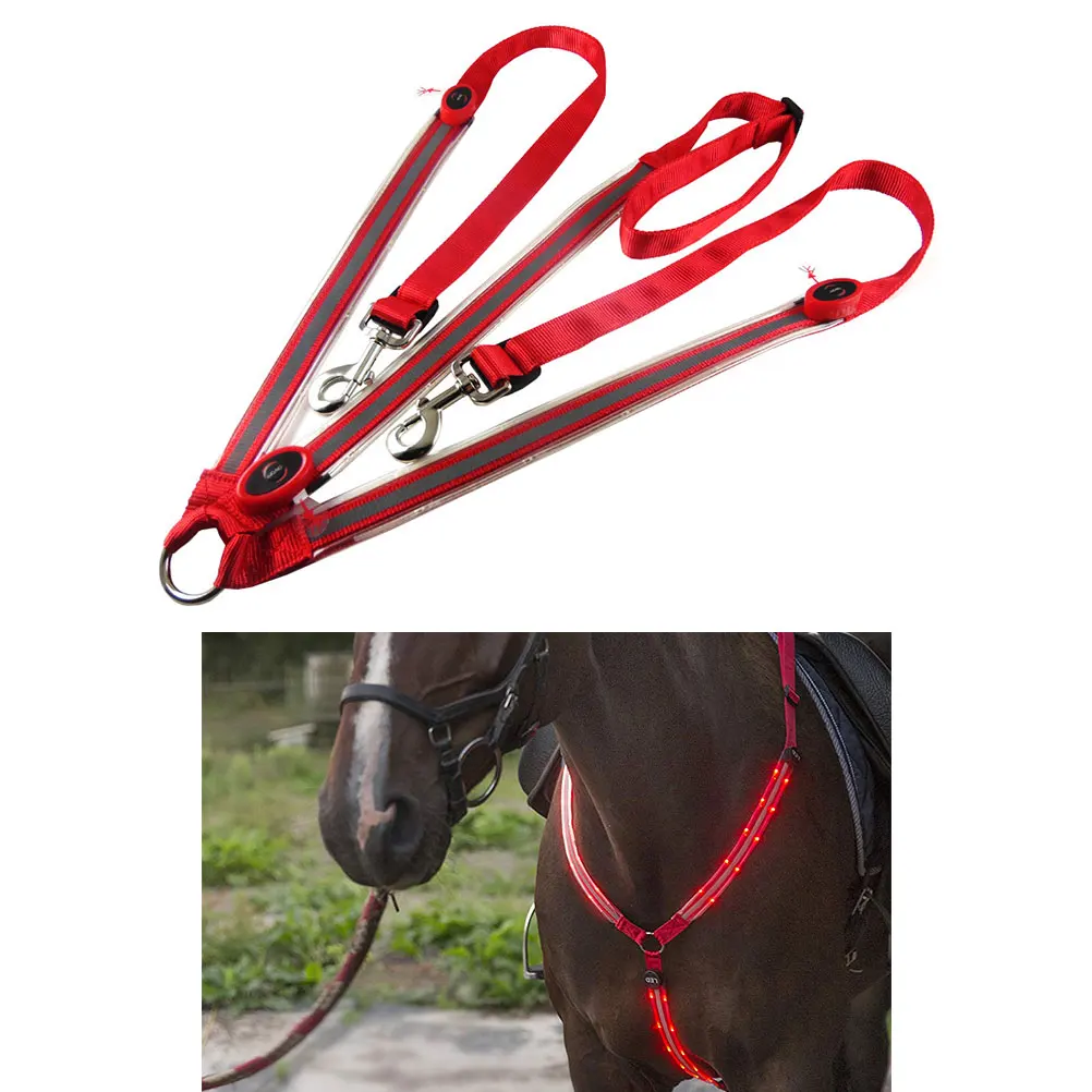 LED Horse Breastplate Collar High Visibility Tack For Horseback Riding Adjustable Safety Gear Horse Collar Chest Belt#20 - Цвет: Красный