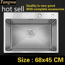 Бытовая кухонная ручная раковина одинарная мойка Мойка Посуды пищевой 304 нержавеющая сталь большая Горячая 68x45 см