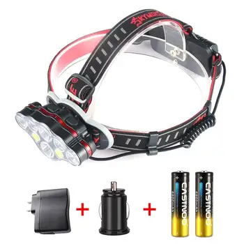 

SKYWOLFEYE 6 LEDs 8000 Lm Headlamp Rechargeable USB Cycing Flashlight+2*18650 Battery +AC Charger+Car Charger