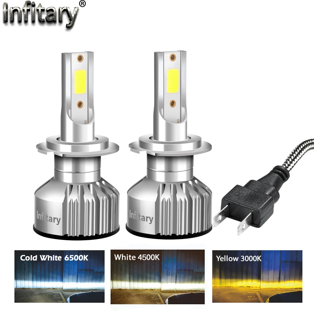 Infitary 2 шт. H4 H7 Автомобильные светодиодные лампы для передних фар 10000Lm Plug And Play 3000 К