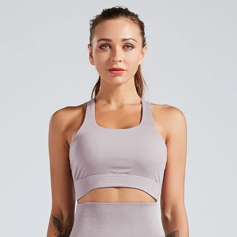 Light Purple Спортивные бюстгальтеры для бега, женские дышащие эластичные нейлоновые бюстгальтеры для фитнеса и йоги, быстросохнущие спортивные топы - Цвет: Light Purple