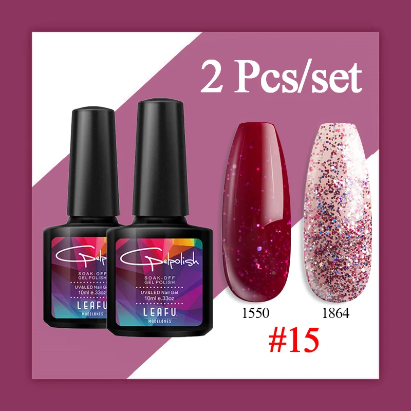 2PCS SET 15 Modelones Алмазный Блестящий светодиодный Гель-лак для ногтей Soak Off Nail Art Hybrid УФ Гель-лак для ногтей долговечный Полупостоянный неоновый лак - Цвет: 2PCS SET 15