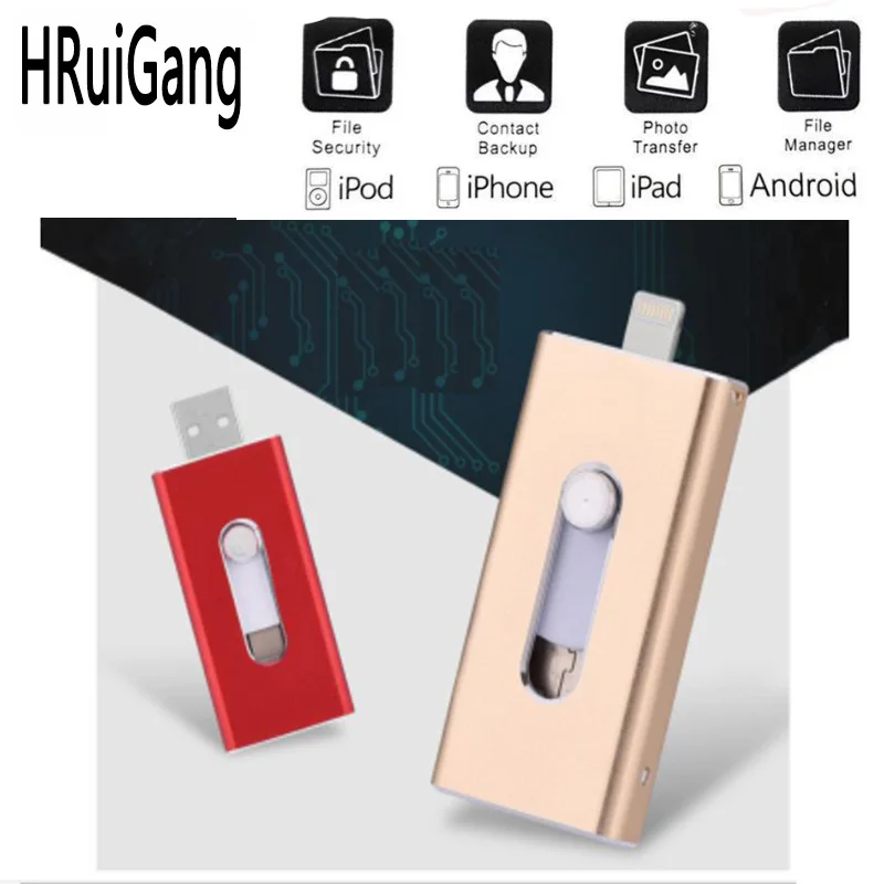 USB флеш накопитель для iPhone X/8/7/7 Plus/6/6s ipad металлический 8 ГБ 16 32 64 128 ГБ|USB