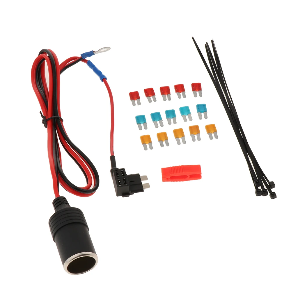 1M Car Cigar Lighter Female Socket Cable Wire Lead Fuse Tap Holder Small