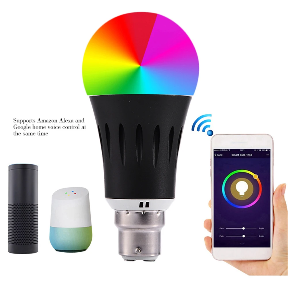 

Black Round Shade WiFi Smart Light Bulb APP Remote Control LED Bulb Audio Amazon/Google Control E27/E26/B22/E14