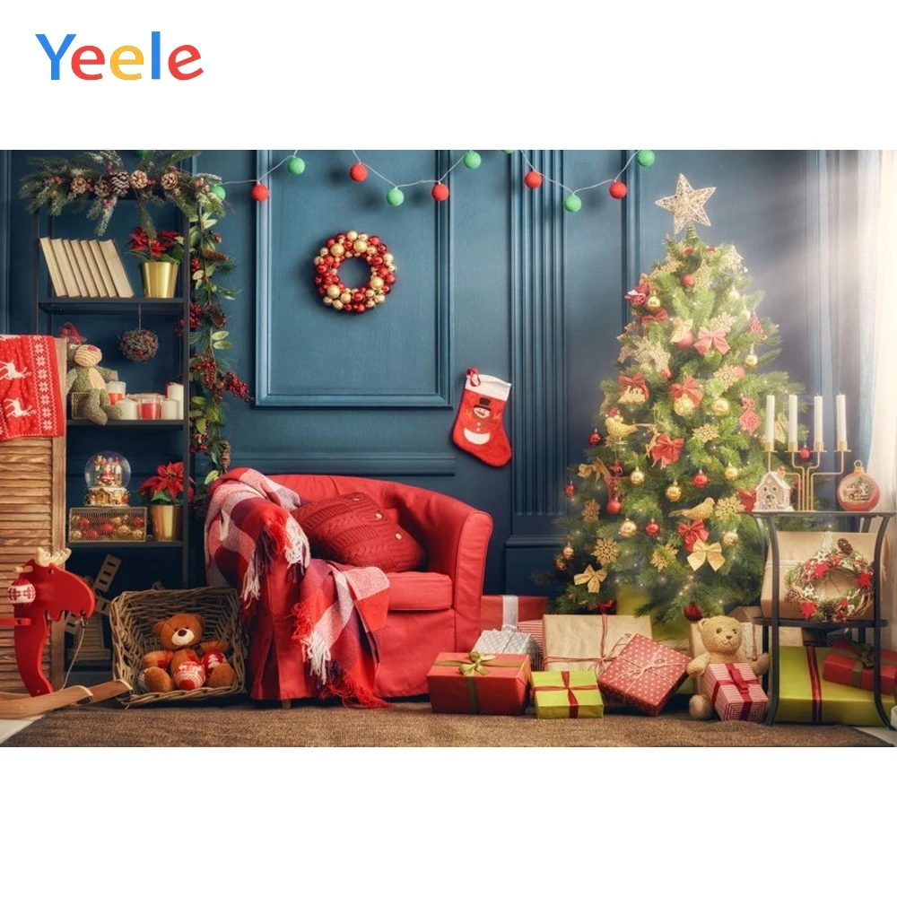 

Christmas Tree Toy Doll Sock Ball Gift Room Background Baby Portrait Vinyl Photography Backdrop For Photo Studio Photophone