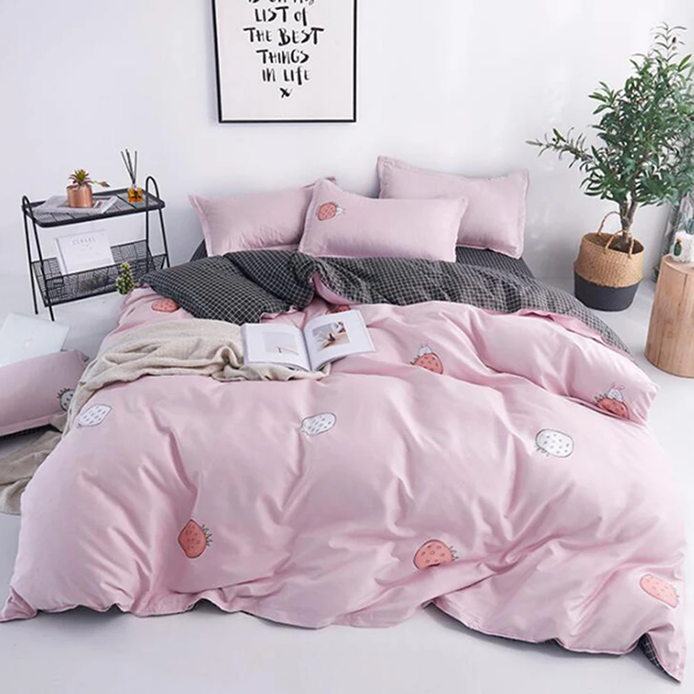 

Fashion Bedding Set Pure Polyester Simple Cute A/B double-sided pattern Simplicity Bed Aheet Quilt Cover Pillowcase 4PCS