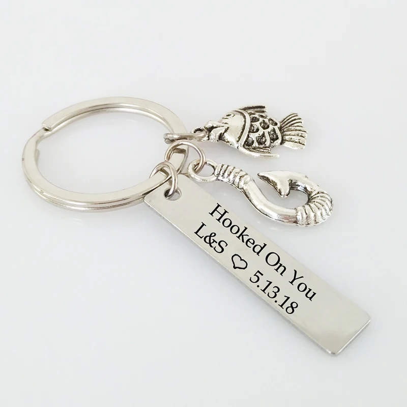 Customized-Date-Name-Lettering-Hooked-On-You-Keychain-Women-Fish-Hooks-Pendant-Key-Chain-Ring