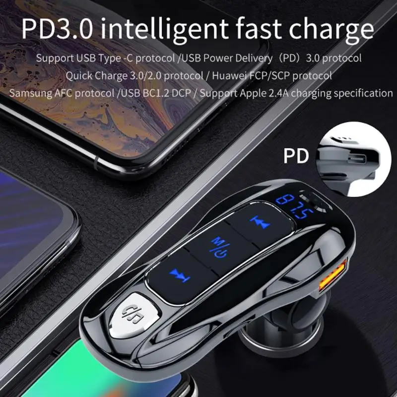 Автомобильное зарядное устройство классическое нежное BC55 18 Вт PD QC 3,0 USB зарядное устройство BT Hands-free автомобильный комплект fm-передатчик MP3-плеер Прочный USB