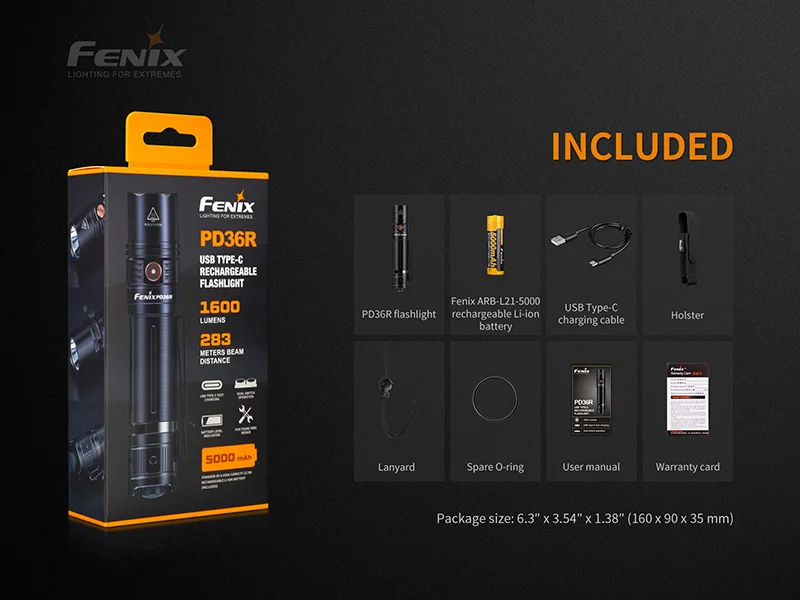 Fenix PD36R USB-C перезаряжаемый тактический светодиодный фонарь 1600 люмен+ аккумулятор