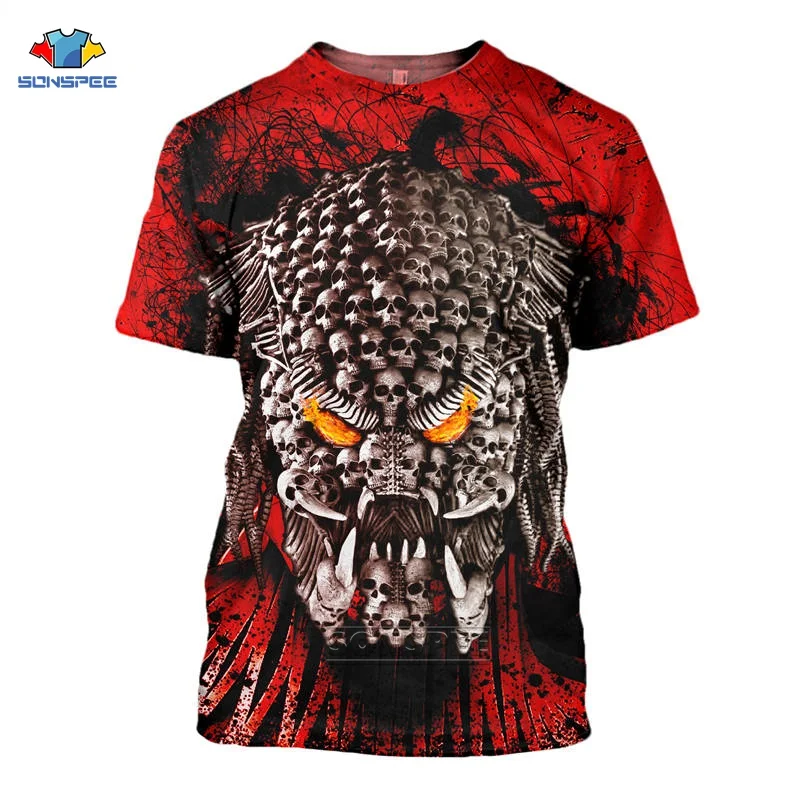 

SONSPEE Brand Custom Tees Horror Movie Predator 3D Print T-shirts Summer Short Sleeve Casual T shirt Women Sport Gym Top Clothes