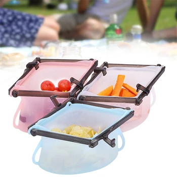 

1000ml Reusable Silicone Food Storage Bags One Step Lock Leakproof Standing Food Containers Sandwiches Liquid Snack Fruit Bags
