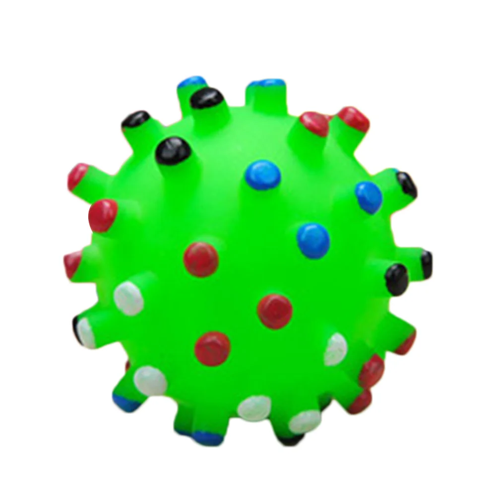 Colorful Pet Ball Toys Vinyl Teeth Training Dog Supplies Teether Puppy Toy Squeaky Dot Ball Funny Plastic Grinding - Цвет: Green