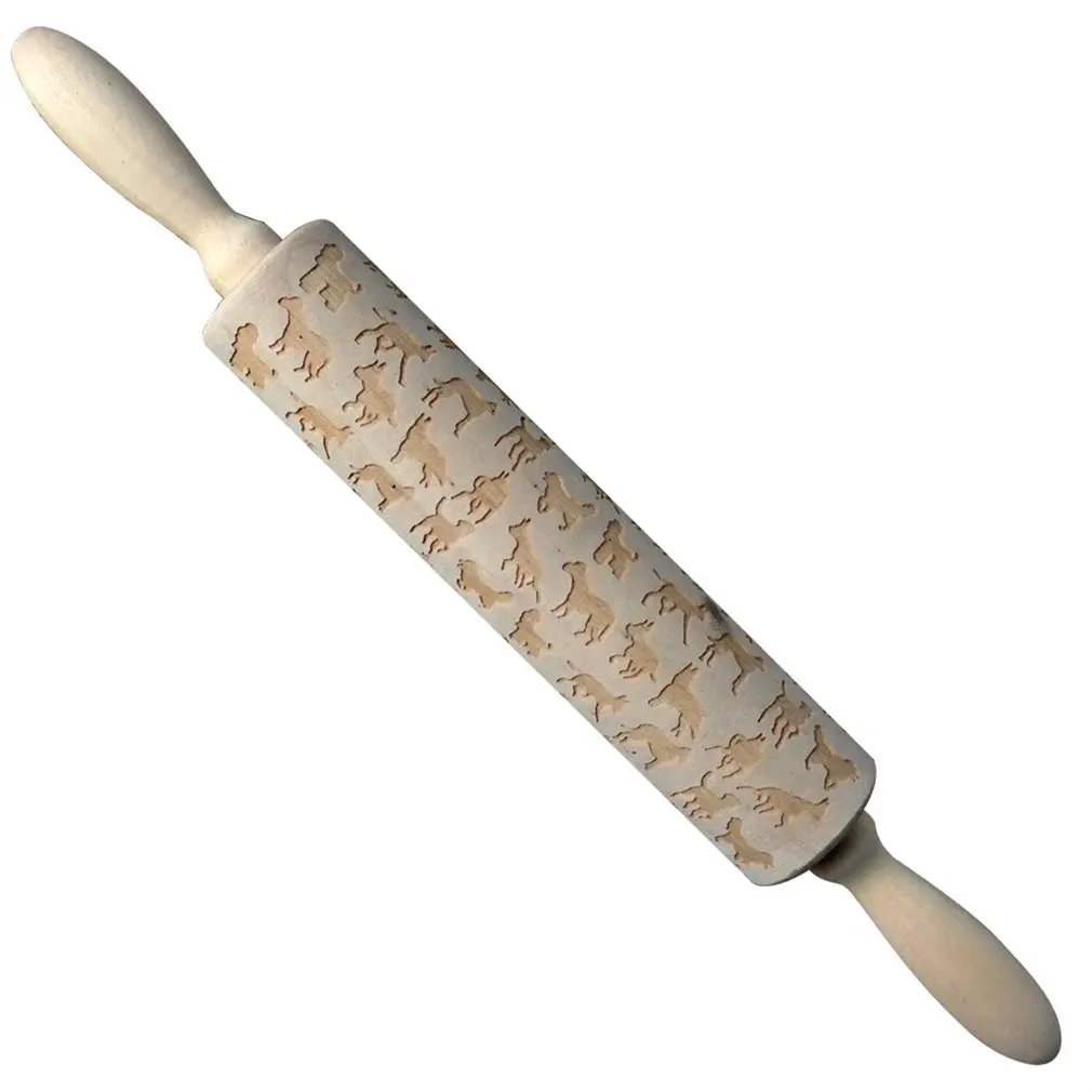 

Christmas Wooden Rolling Pins Dogs Engraved Embossing Rolling Pin with Christmas Symbols Kitchen Baking Tool