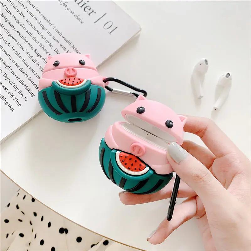 Для Apple AirPods Piggy Butt чехол 3D милый мультфильм о розовой свинье арбуз беспроводные наушники крышка для Airpods 2 Earpods аксессуары