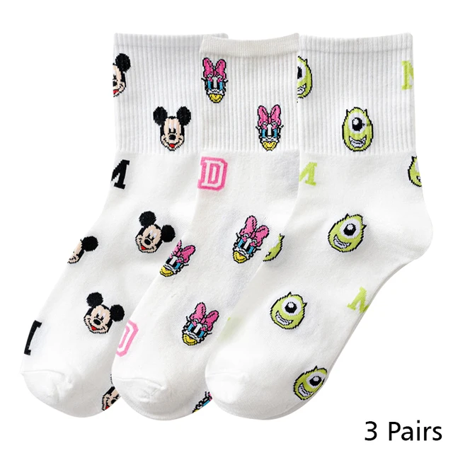8 Pairs Disney Cartoon Socks Cute Mickey Minnie Daisy Donald Winnie Piglet Print White Funny Harajuku Fashion Kawaii Girl Sock HD009