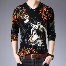 Европейский стиль изысканный узор с головой волка 3d принт вязаный свитер осень качество мягкий удобный модный роскошный свитер menM-3XL