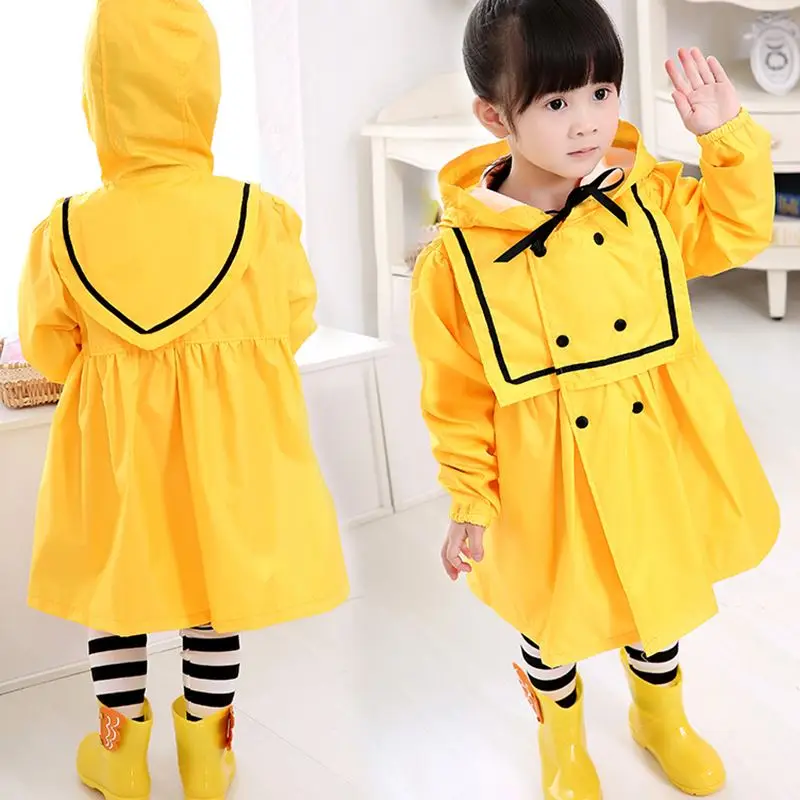 Длинный детский желтый дождевик платье куртки пончо уличный из полиэстера для