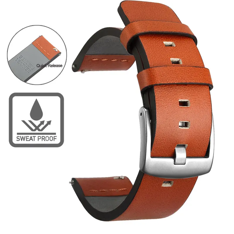 

20mm 22mm Orange Oil Leather Watch bands Strap for Amazfit Huawei GT Samsung Galaxy Watch 42mm 46mm Gear S3 Sport WatchBand 24mm
