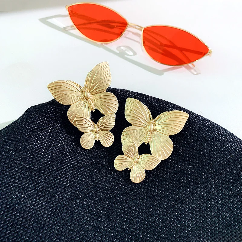 Двухслойные бабочки большие серьги для женщин новые модные ювелирные изделия оптом массивные серьги золотого цвета