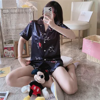 

New Style 2020 Short Sleeve Pajamas Silk Set 2Pcs Set Women Sleepwear Sexy Homewear for Women Pyjamas Set Short Pant homewear