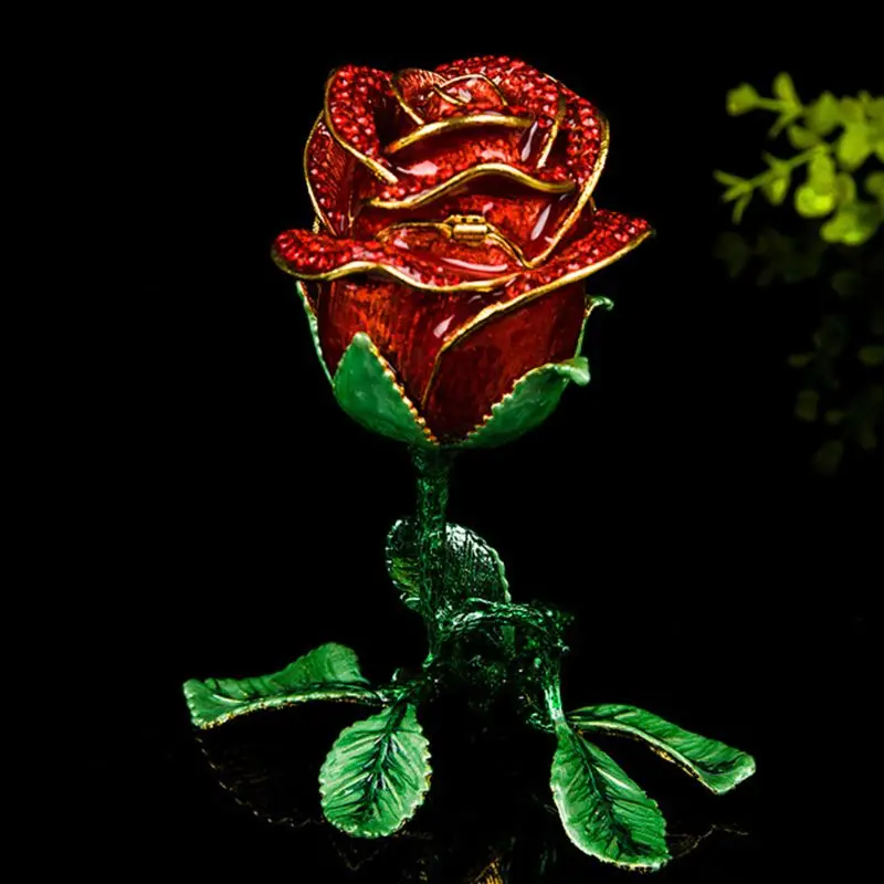 Цветок розы Статуэтка с кристаллом горного хрусталя орнамент-ювелирные изделия шарнирная коробка(красный) безделушка коробка