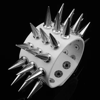 

Punk rock long rivet white bracelet wide bangles men women vintage gothic hip hop pulseras gold rivet bracelet