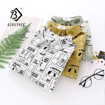 

New Arrival Women Cartoon Comic Print Blouse Long Sleeve White Cotton Shirt Vintage Oversize Tops Summer Casual Wear Feminina T0
