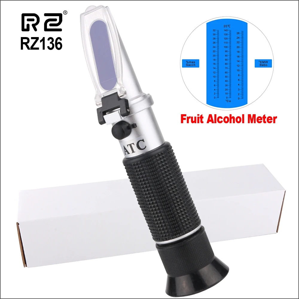 

RZ Refractometer Fruit Wine Meter Sugar Portable Auto Brix 0~32% Alcohol 0~26% Fruit Juice Wine Sugar Meter Refractometer RZ136