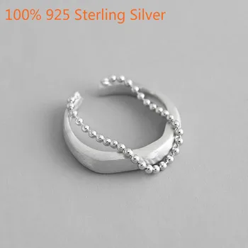 

100% 925 Sterling Silver Rings Matte Surface Small Round Beads Chain Tassel Open Rings for Women Promise Wedding Ring Party Gift