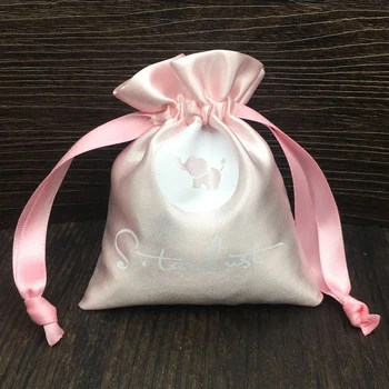 

Custom Logo silk satin Drawstring Bag Cosmetic Jewelry Beads Perfume necklace Package Bags20pcs/lot