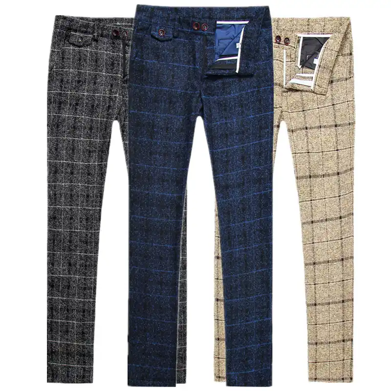 blue and yellow plaid pants