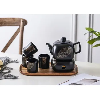 

Tea Service Set Ceramic Teapot Tea Pot Holder Base Four Tea Cups With Wooden Tray For Home And Office2020