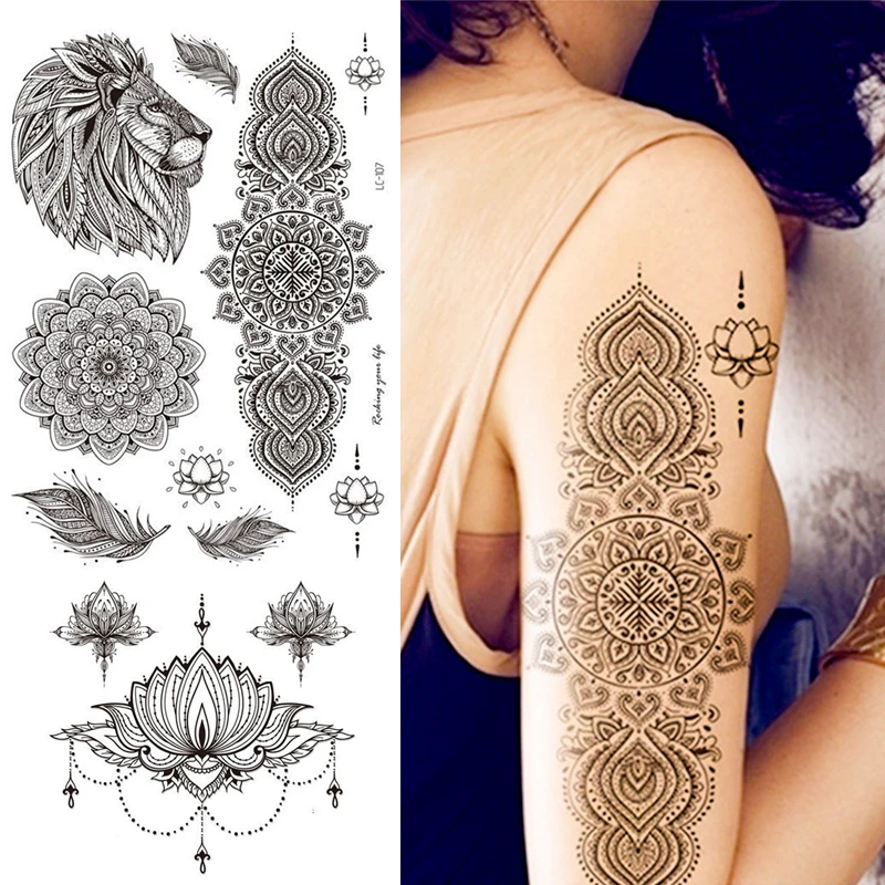 mond Alternatief stoom Waterdichte Tijdelijke Tattoo Sticker Borst Kant Henna Mandala Flash  Tattoos Wolf Diamant Bloem Body Art Arm Nep Tatoo Vrouwen Mannen|Tijdelijke  tatoeages| - AliExpress