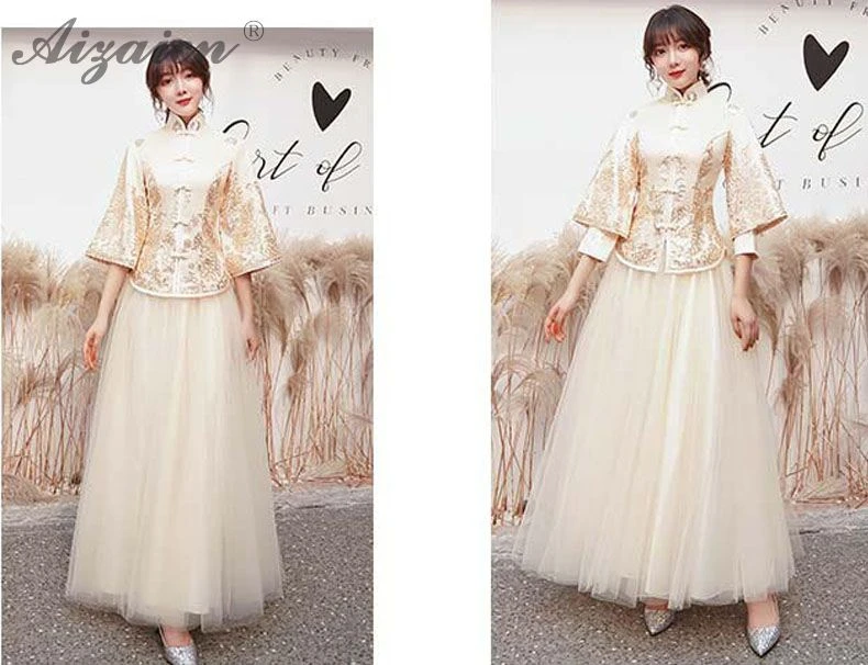 Китайское традиционное платье Чонсам Китай цвет шампанского платье подружки невесты Qi Pao для женщин Восточный стиль сестры платья Qipao