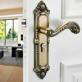 

Zinc Alloy Home Guard Door Lock Anti-Theft Security Handle Lock European Style Bedroom Silent Lock -Yellow Patina