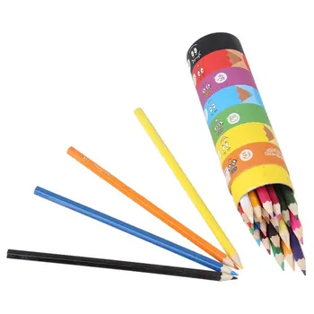 

Colorful Cartoon Cylinder Wood Pencils 24 Colors With Cartoon Pencil Cylinder For Kids Stationery Sketch Drawing