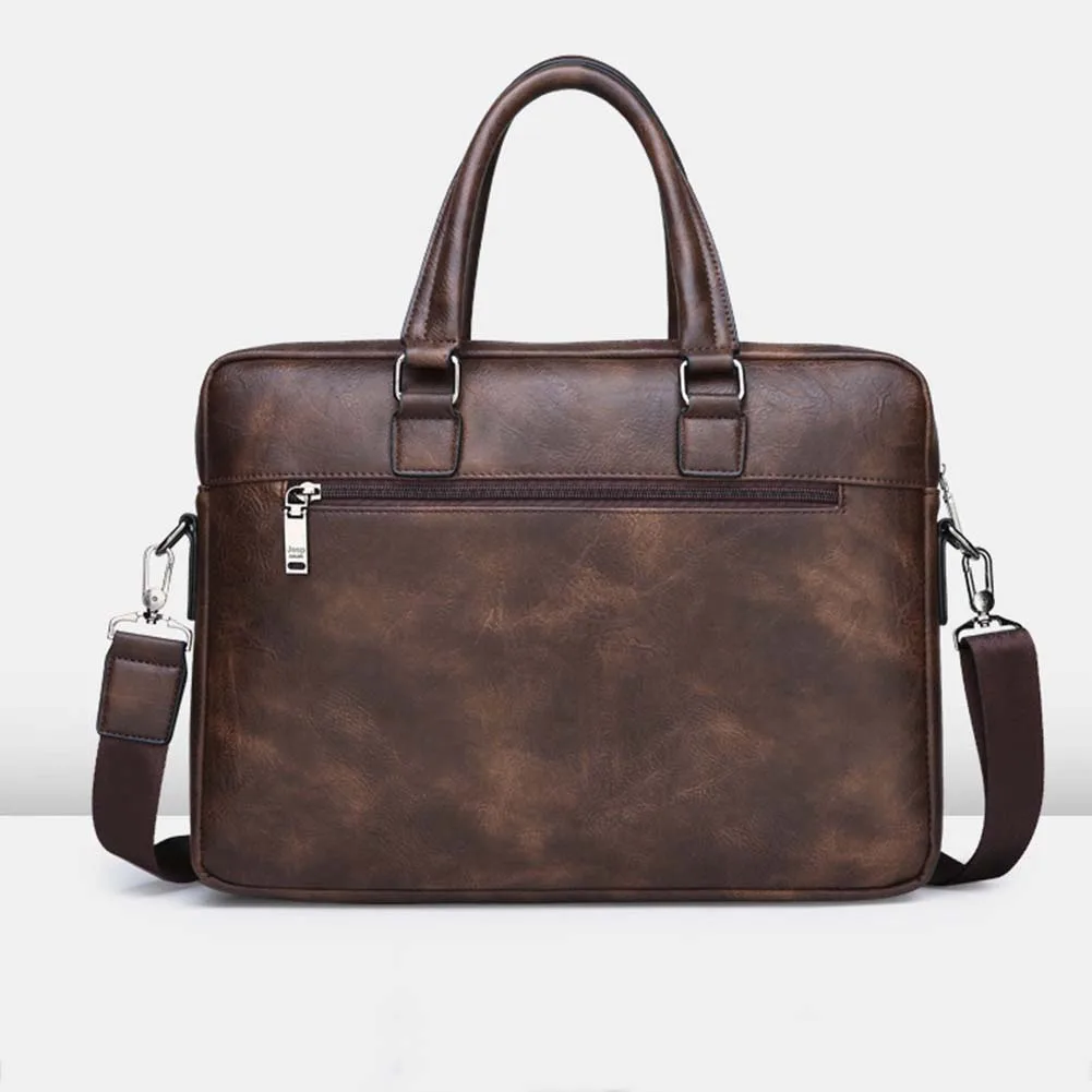 Retro Men Bag Faux Leather Briefcase Solid Large Capacity Tote Shoulder Bag Casual Business Laptop Briefcase