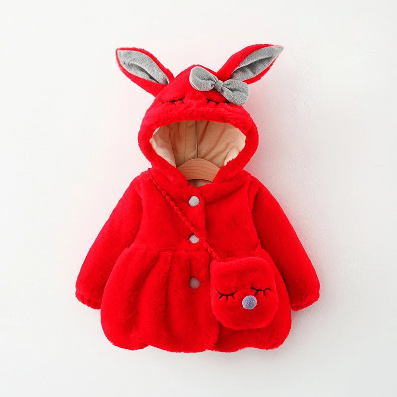 Winter Newborn Baby Girl Clothes Rabbit Ear Plush Baby Jacket Christmas Girls Fur Coat Snowsuit Warm Hooded Infants Outwear