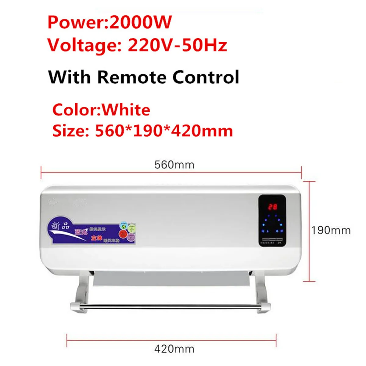  Waterproof Wall-Mounted Electric Heater Remote Wifi Control Air Conditioning Machine Heat Energy Sa