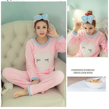 

Winter Pajama Set Nightwear Pijama Women Lingerie Flannel Pyjama Cute Full Length Warm Cartoon Home Clothes