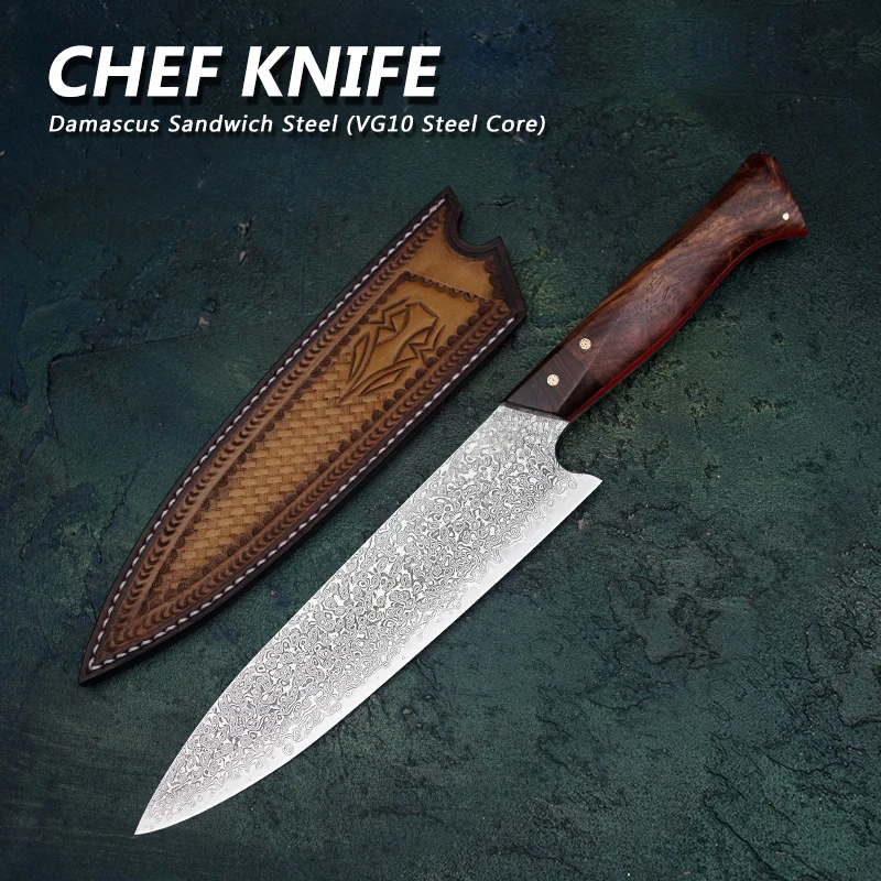 FZIZUO 8 ''VG10 Дамасская сталь полный Tang кухонный нож из нержавеющей стали